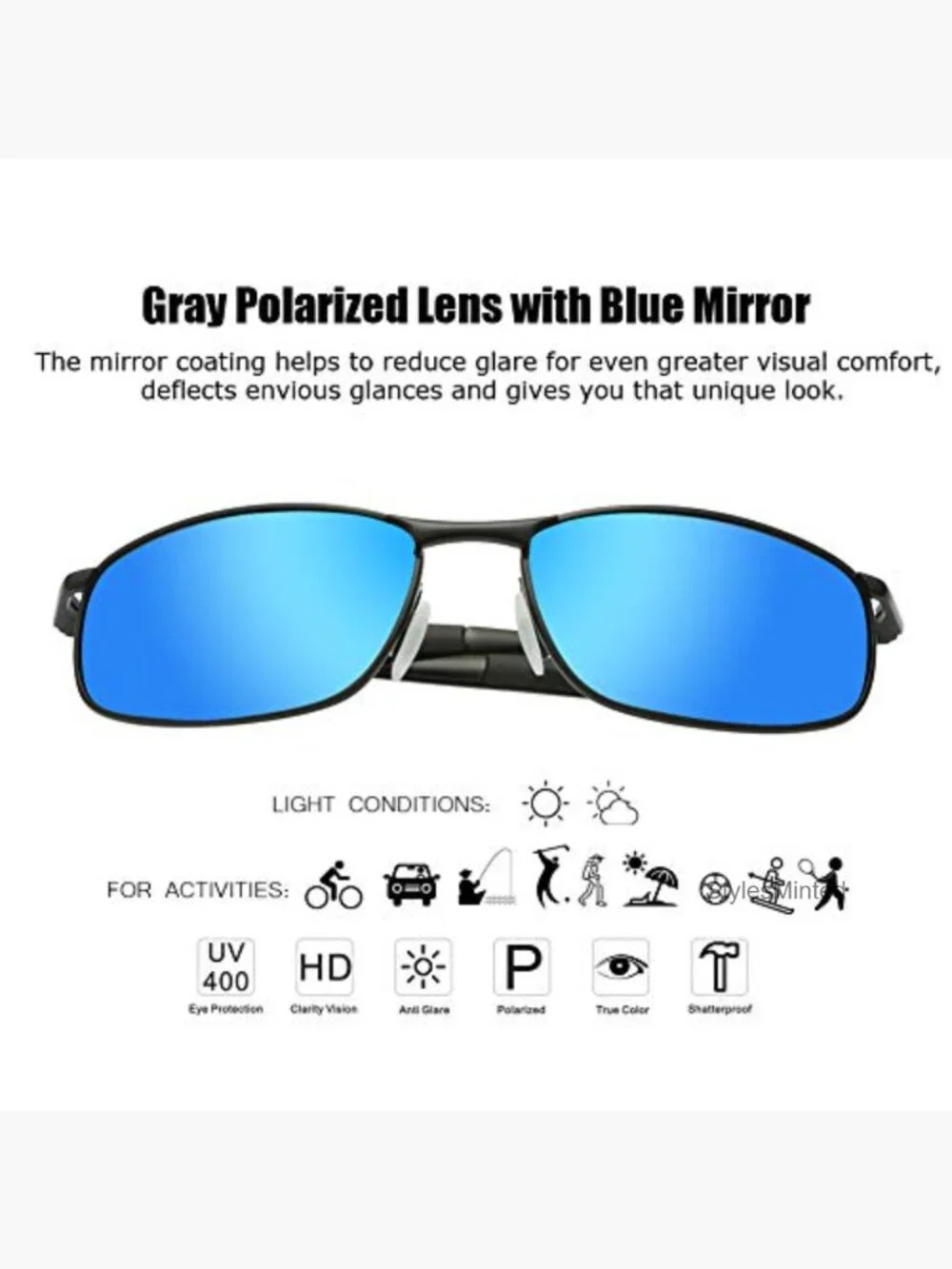 Polarized Wrap Sunglasses for Men, Metal Frame, UV Protection, Fishing Driving